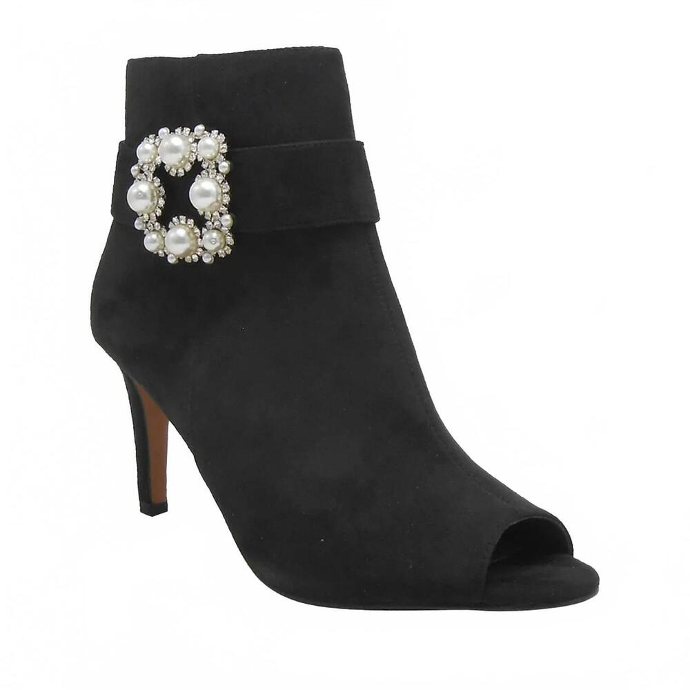 NEW J. RENEE women's pranati peep toe booties in black suede